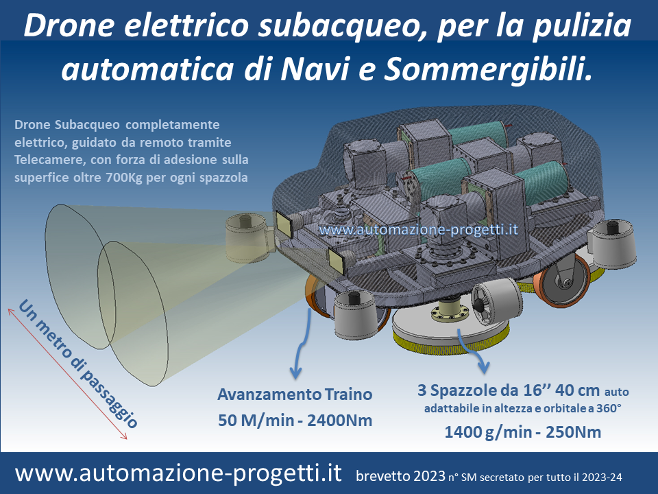 Drone subacqueo per pulitura scafi