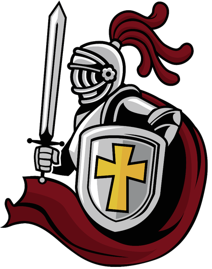 Red knight with sword, shield, and flowing cape in black, silver, and red