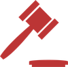 A red judge 's gavel is sitting on a white surface. A red judge 's gavel is sitting on a white surface.