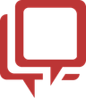 A red and white speech bubble icon on a white background. A red and white speech bubble icon on a white background.