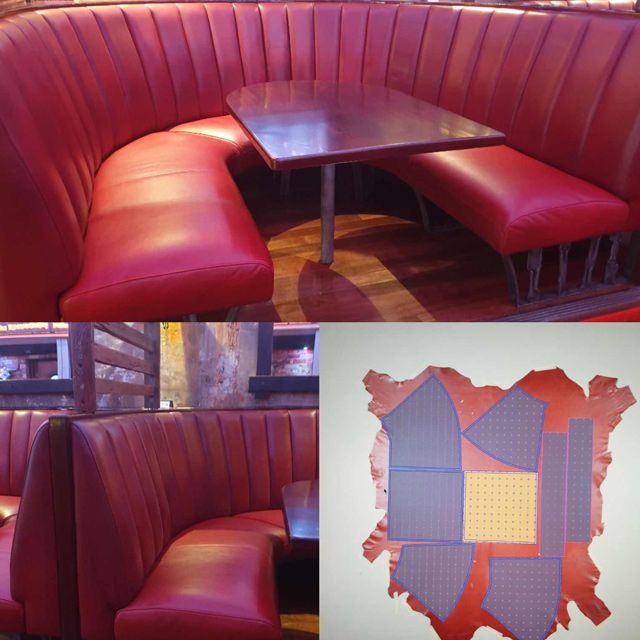 A Red Booth With a Table in the Middle — Coastal Coverings In Redlynch, QLD