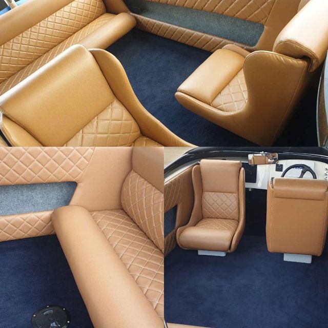 A Collage of Photos Showing the Interior of a Boat — Coastal Coverings In Smithfield, QLD