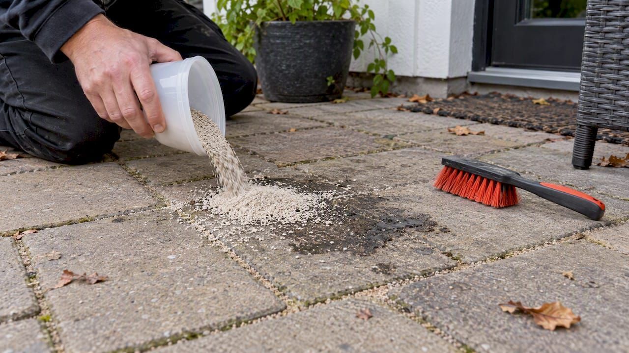 Applying outdoor stone degreaser