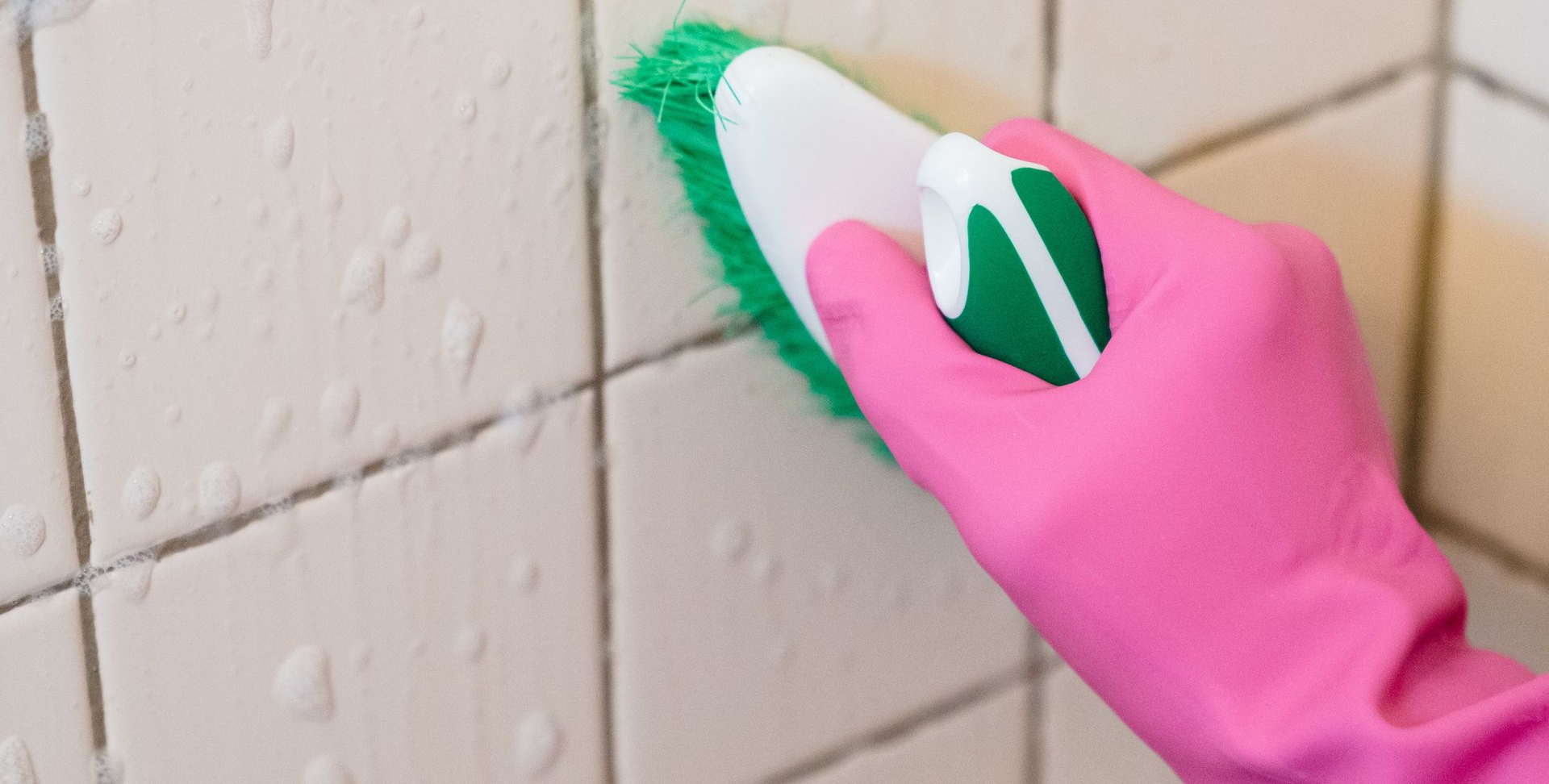 Brushing algae from tile grout