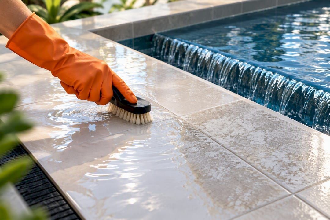 Calcium buildup along pool waterline