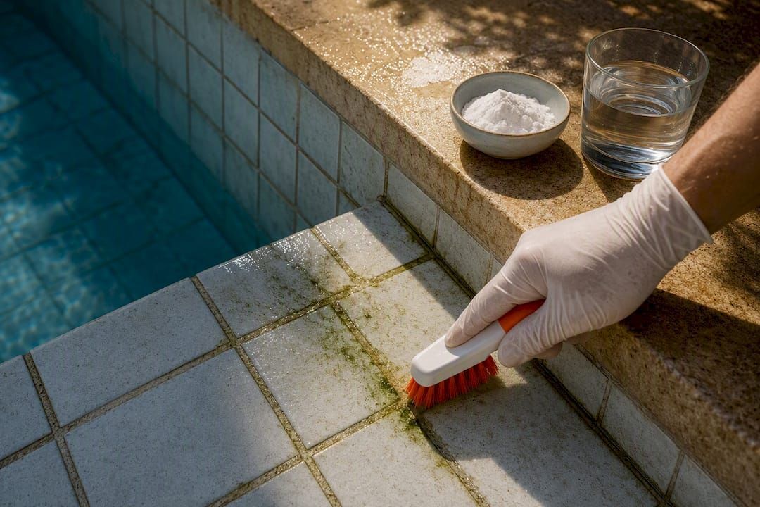 Cleaning algae from pool grout