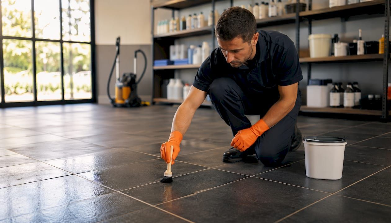 Deeply stained grout on ceramic tile
