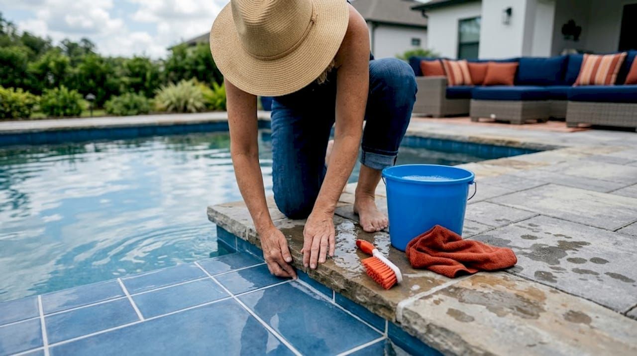 Natural stone pool edge cleaning process