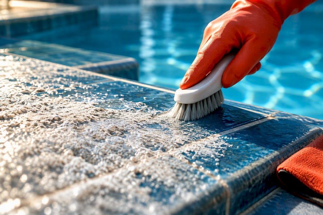 Pool tile after calcium treatment