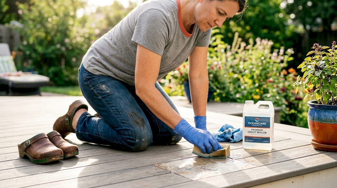 Pool tile sealing process