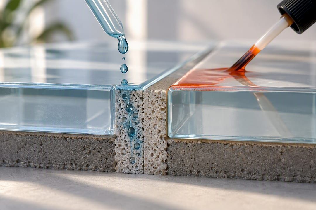 Sealing grout between glass tiles