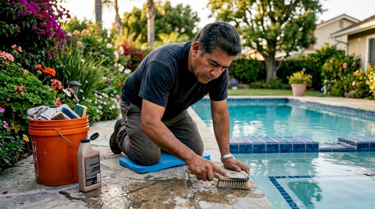 Stained pool grout lines