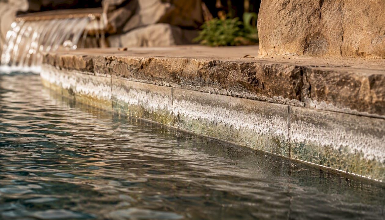 White calcium scale on pool tile