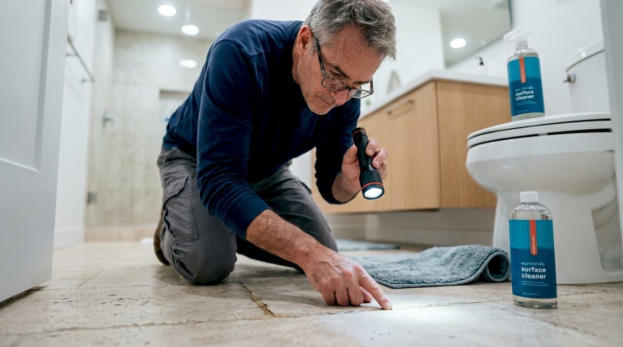cleaning grout with soft brush