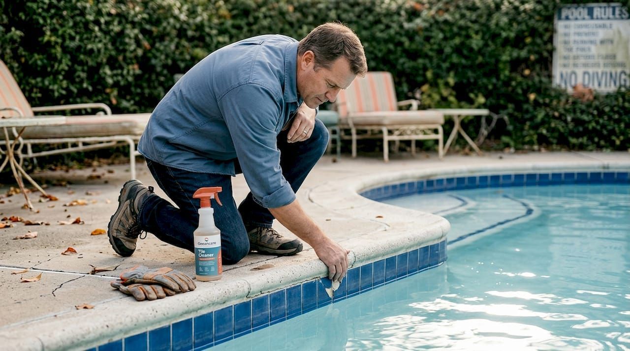 pool tiles with calcium buildup