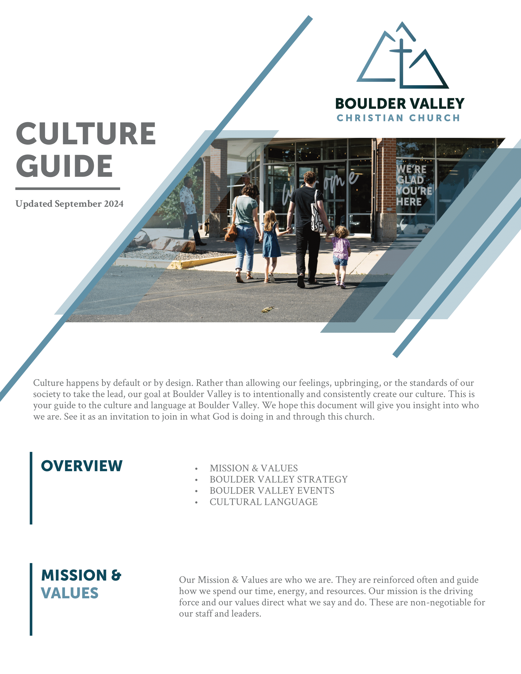 A culture guide for boulder valley with a picture of people standing outside of a building.
