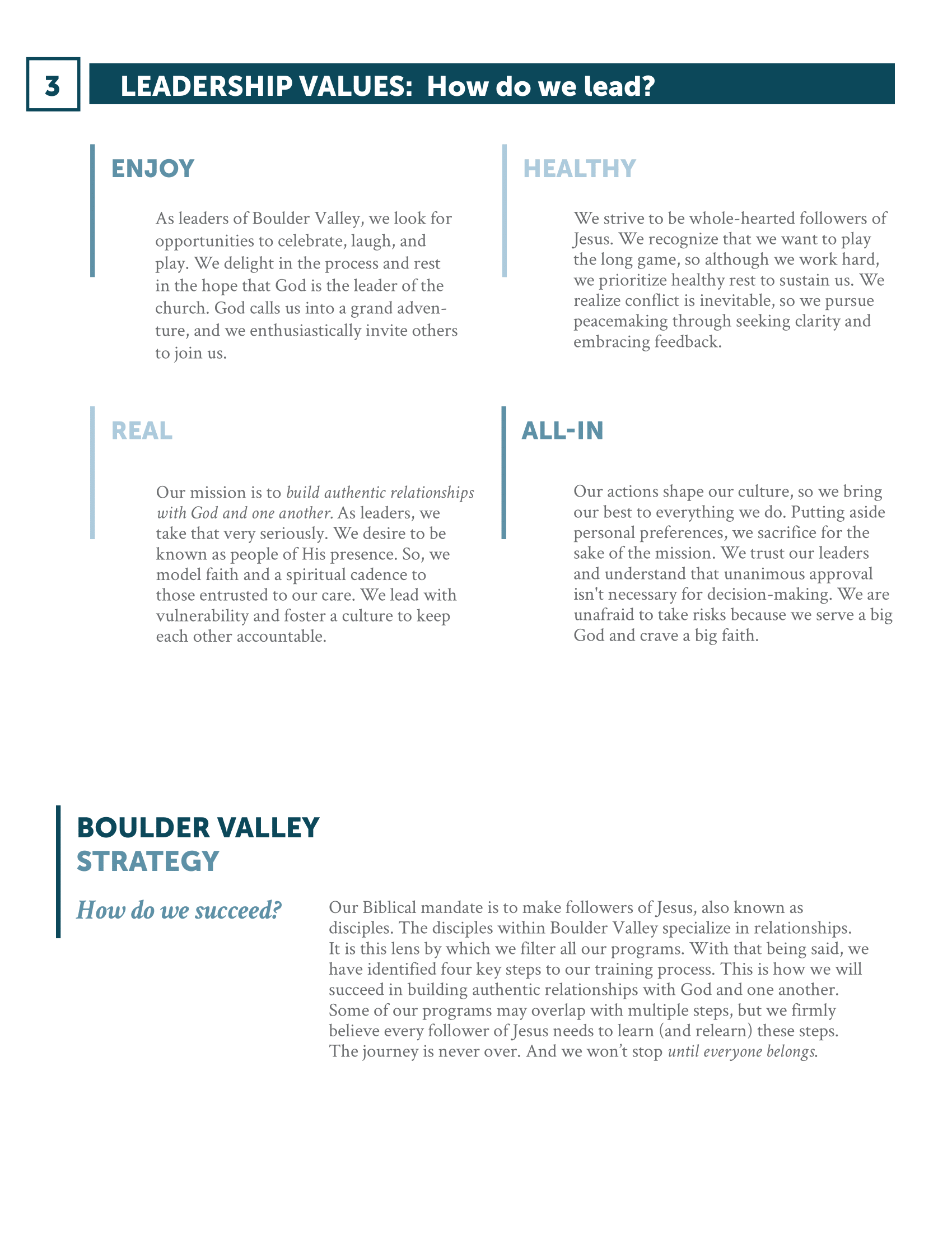 A page of a book titled leadership values : how do we lead ?