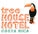 Tree House Hotel logo: Orange text and toucan on white; Costa Rica in green.