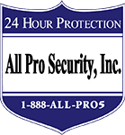 Shield-shaped logo for All Pro Security, Inc. featuring text: