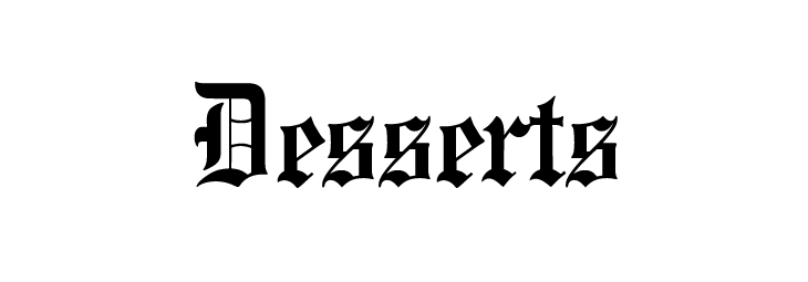 The word desserts is written in black on a white background