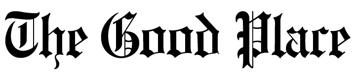 A black and white logo for the good place