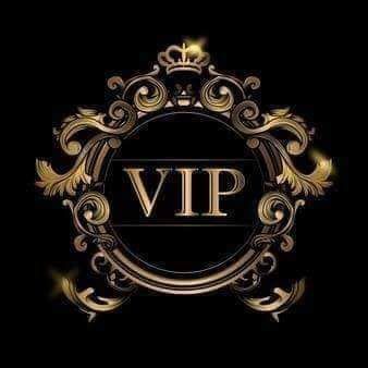 Gold ornate VIP emblem on a black background