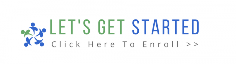 A logo that says let 's get started click here to enroll