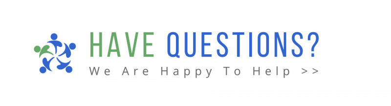 A logo that says have questions we are happy to help