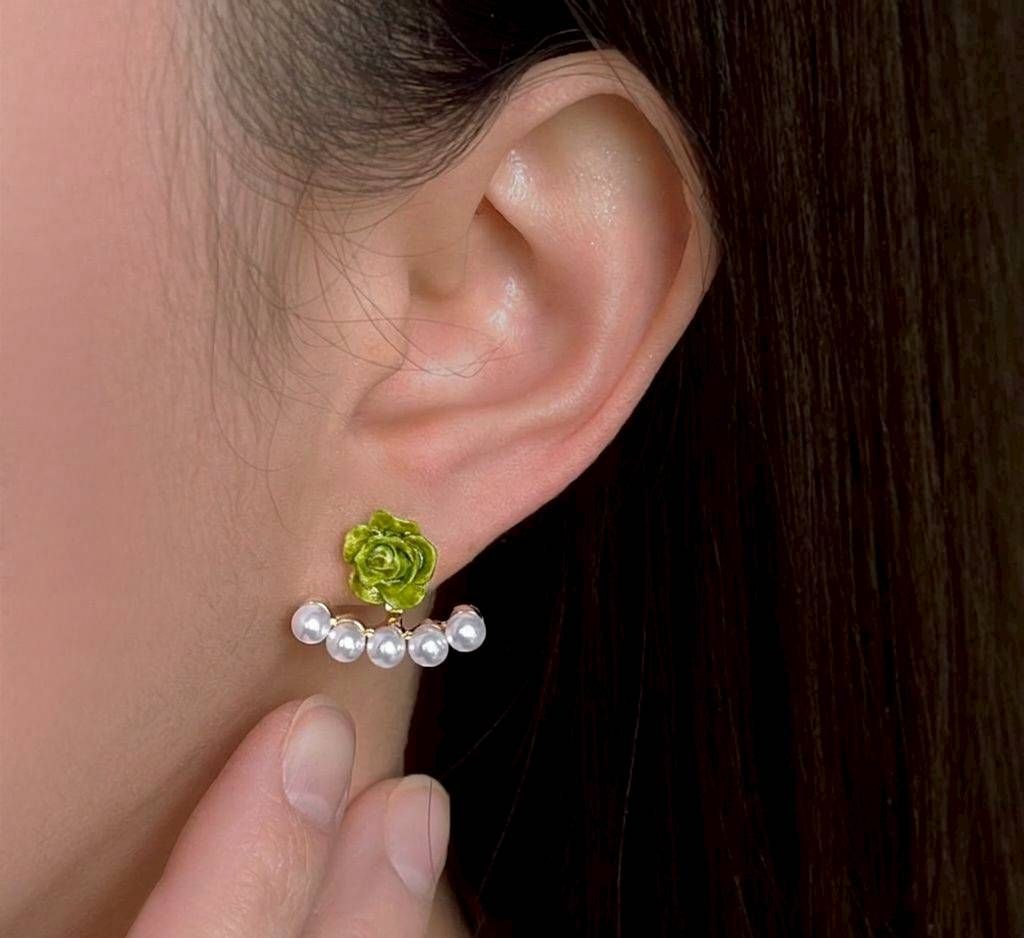 輕奢森林系珍珠花朵耳夾｜無痛蚊香盤無耳洞耳飾