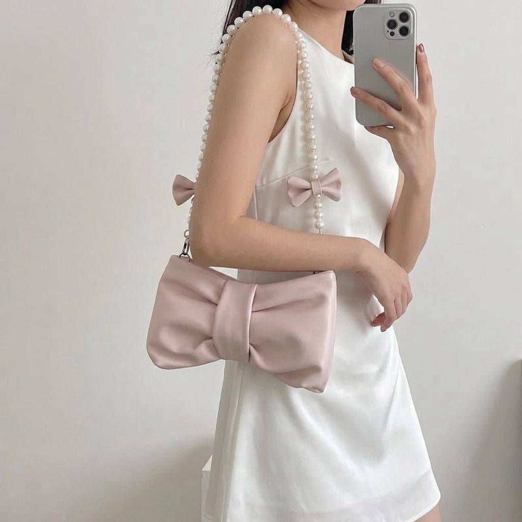 少女珍珠蝴蝶結腋下包✨️ 韓系仙女風單肩斜背包