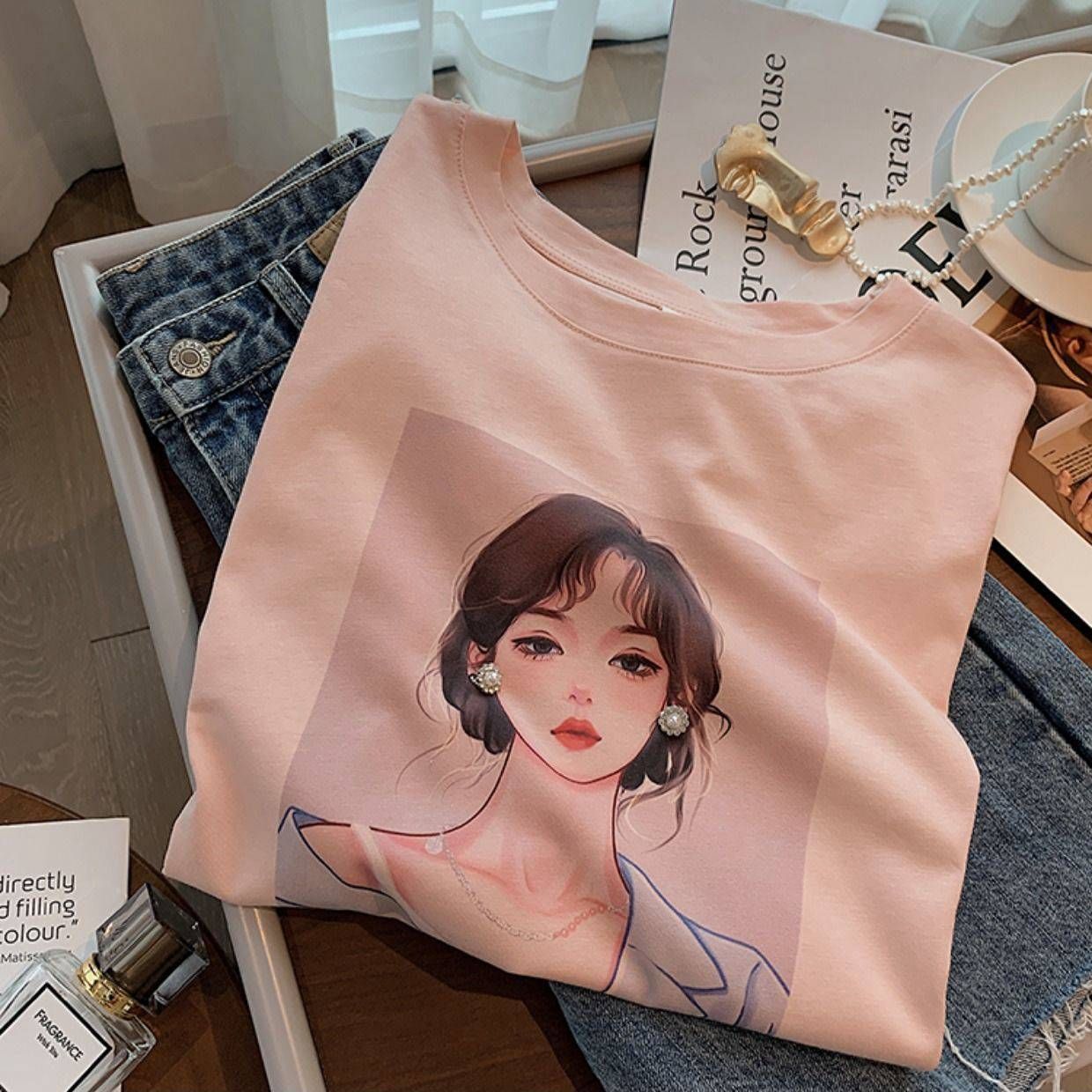 韓國女孩印花純棉短袖T恤 ✨純棉寬鬆百搭顯瘦上衣