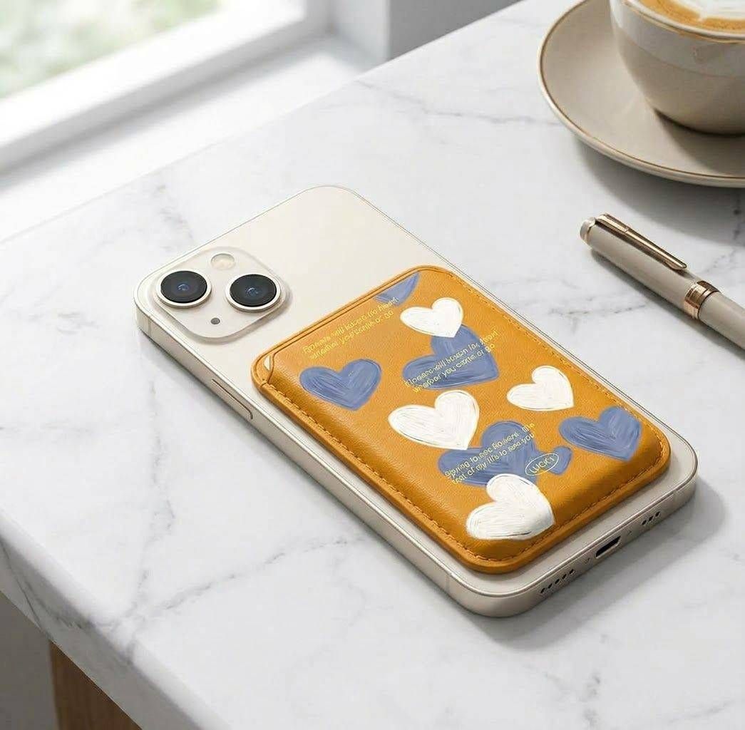 油畫愛心MagSafe磁吸卡套✨️ 蘋果iPhone手機磁吸卡包|皮革門禁卡套