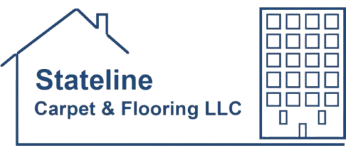 Stateline Carpet & Flooring LLC logo with blue house outline and building icon