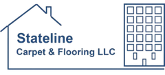 Stateline Carpet & Flooring LLC logo with blue house outline and building icon