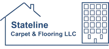 Stateline Carpet & Flooring LLC logo with blue house outline and building icon