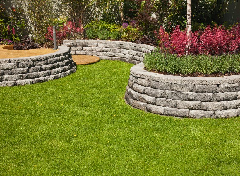 a retaining wall made of sandstone bricks