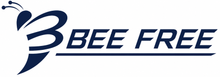 BEE FREE logo in dark blue with stylized bee wings and a curved underline