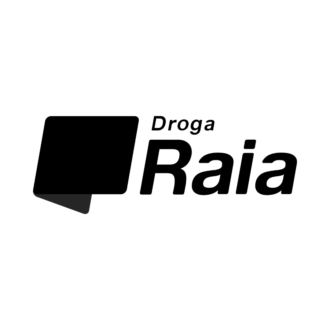 Logotipo da Droga Raia com ícone e texto pretos sobre fundo branco.