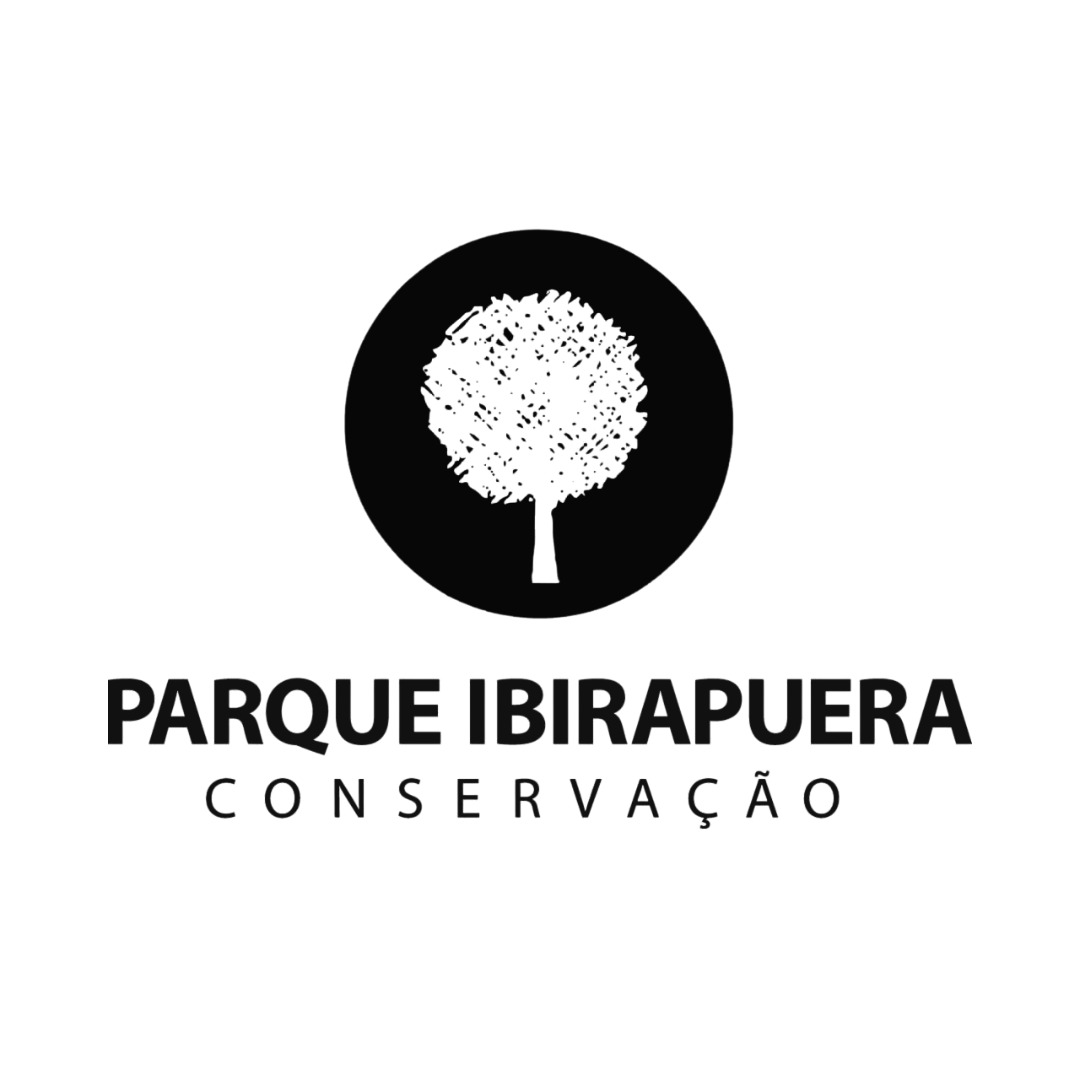 Logo preto e branco do Parque Ibirapuera Conservação, com árvore estilizada em círculo.