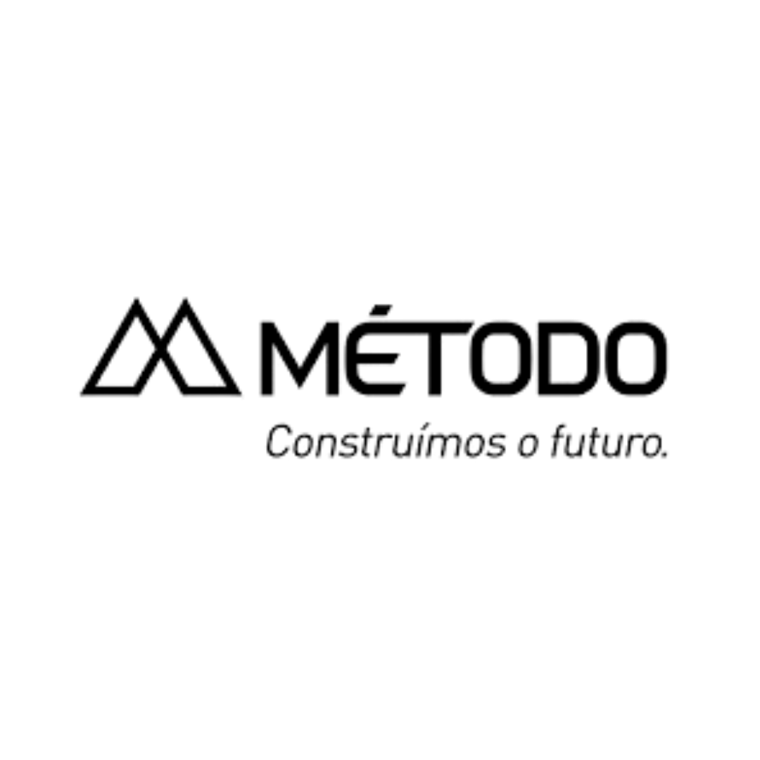 MÉTODO logo with stylized black “M” and tagline “Construímos o futuro.”