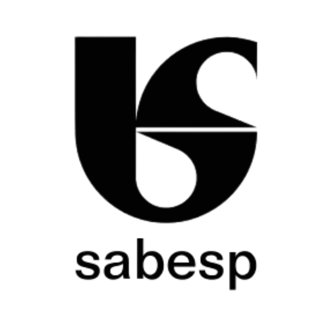 Logotipo preto da SABESP com letras estilizadas acima da palavra “sabesp”.