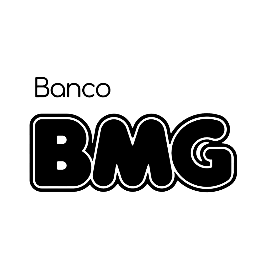Logotipo do Banco BMG em preto, com a palavra “Banco” acima do texto “BMG” em negrito e com contorno.