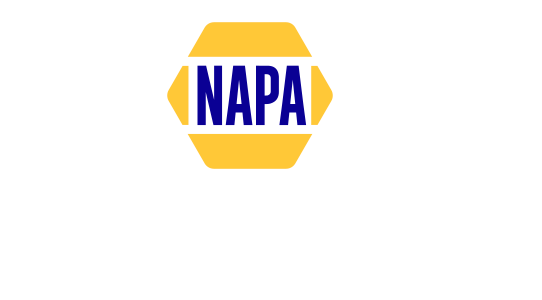 NAPA logo in blue letters inside a yellow hexagon on a white background