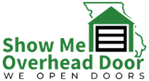 Show Me Overhead Door logo with green house outline and black garage door, slogan “We Open Doors”