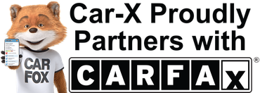 Car-X Fox mascot holding phone next to