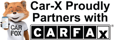 Car-X Fox mascot holding phone next to