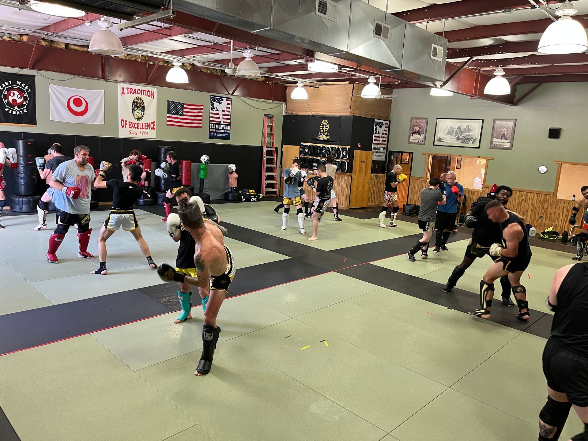 Close-up of gloves during Muay Thai pad training session
