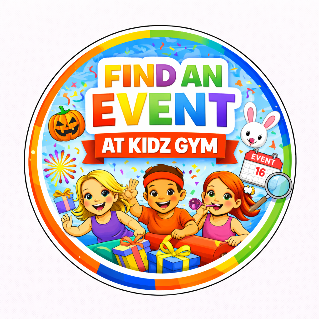 Children playing on colorful gym equipment in a room with a tree mural, smiling and having fun.