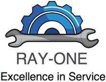 Ray-One logo with blue gear and gray wrench over the slogan “Excellence in Service”