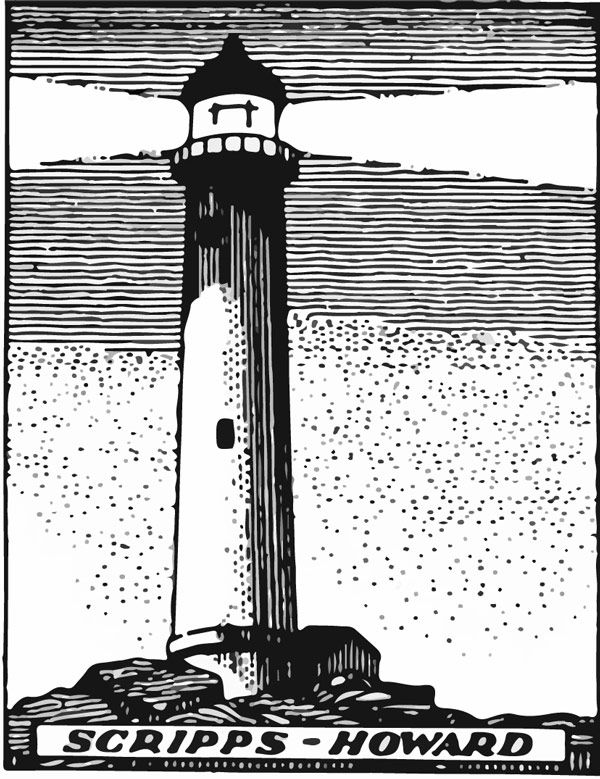 Black-and-white lighthouse illustration with the text “Scripps-Howard” at the bottom